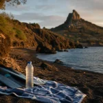 cap d agde Grande Conque : sable noir, mer Méditerranée et basalte