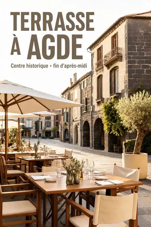 Terrasse de restaurant typique dans le centre historique d'Agde pour une escale gourmande