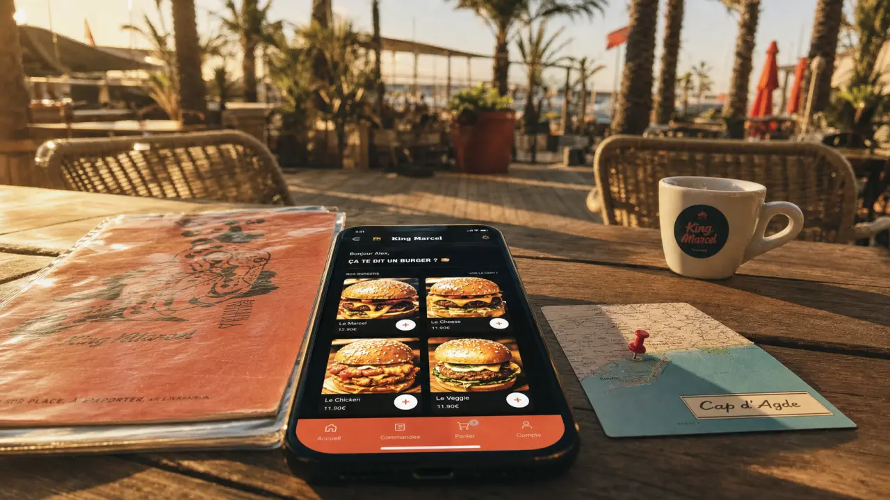 King Marcel Cap d Agde : burger et commande sur smartphone