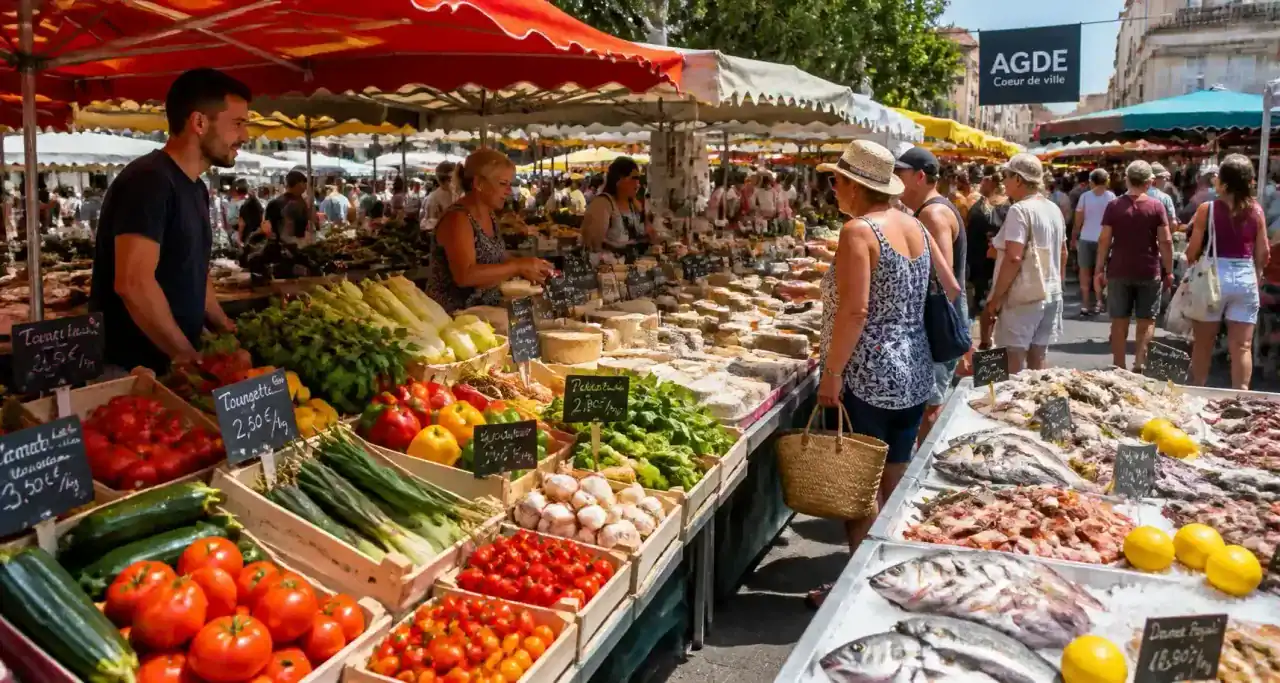 Marché local avec produits du terroir à Agde