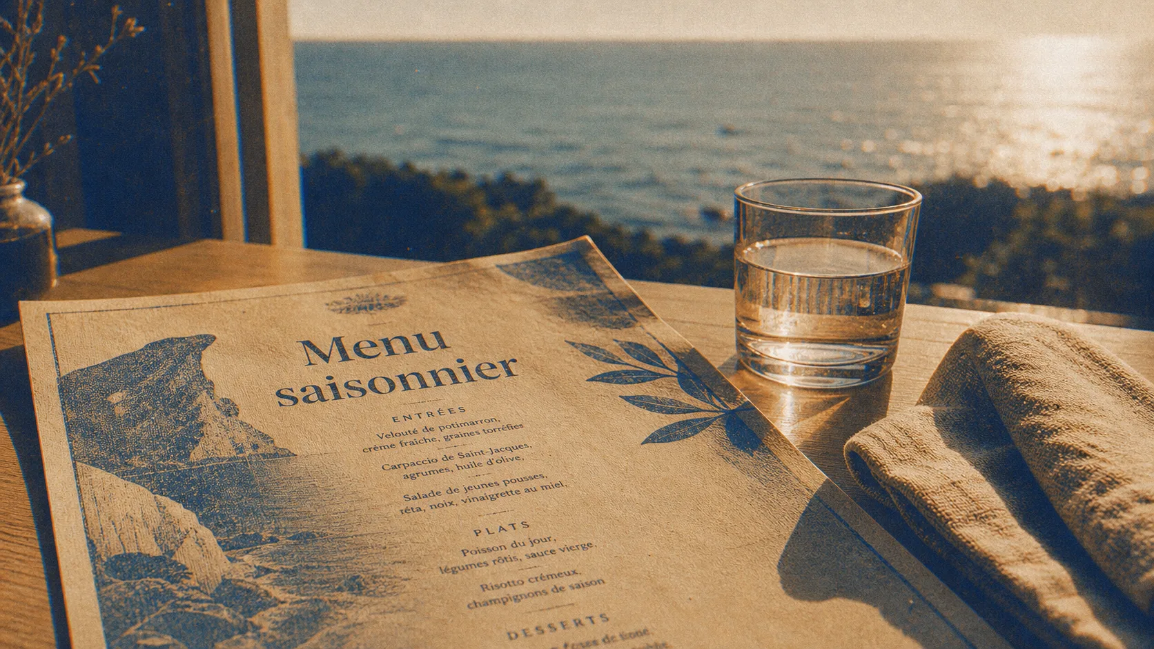 Menu de le cayola sur terrasse, vue mer