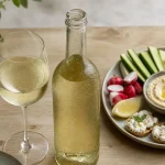 Vin blanc sec apéro, bouteille fraîche et amuse-bouches