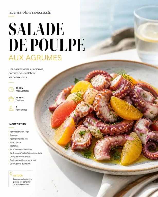 Salade de poulpe aux agrumes, recette signature du Casaboa à Saint-Cyr-sur-Mer