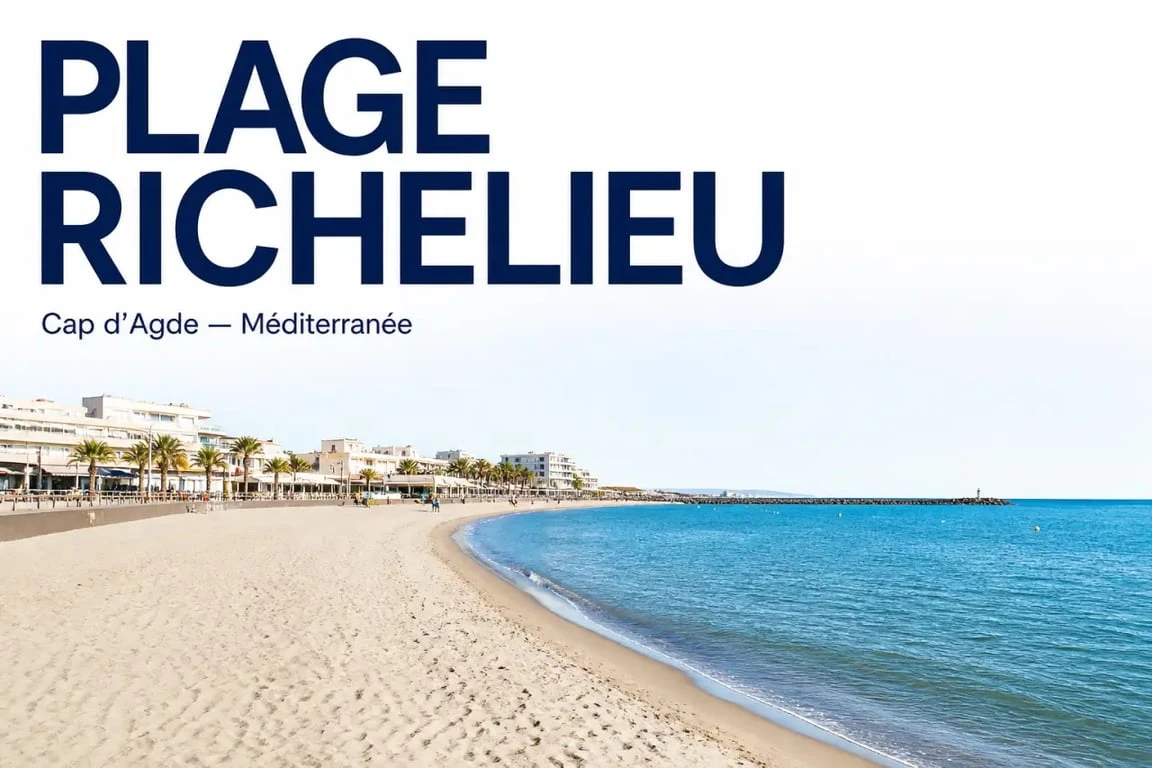 Plage richelieu agde au Cap d’Agde, grande plage de sable et mer Méditerranée