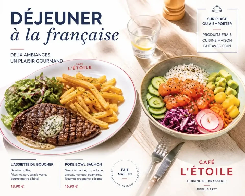 Carte du restaurant Manovi Plage au Cap d'Agde entre brasserie française et poke bowl