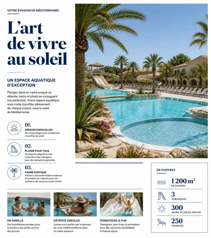 Espace aquatique dans un camping au Cap d'Agde