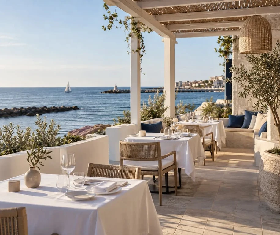 Voilis restaurant Grau d’Agde en bord de mer avec terrasse méditerranéenne
