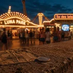 Île des loisirs cap d agde, Luna Park éclairé au coucher du soleil
