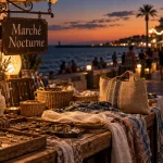 Marchés grau d agde nocturne : étals au front de mer, bijoux en laiton