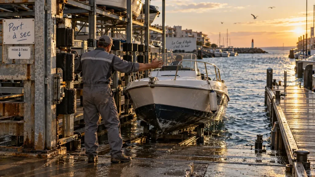 port a sec cap d agde : mise a l’eau vers ponton