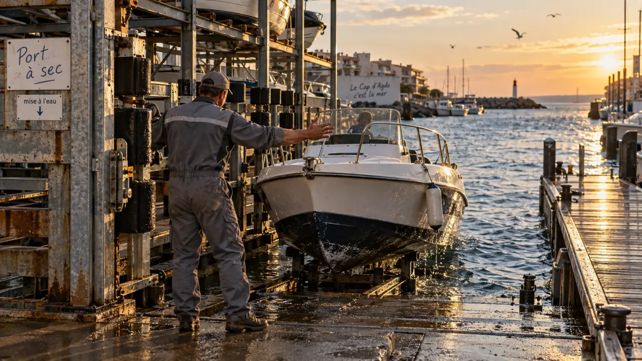 port a sec cap d agde : mise a l’eau vers ponton