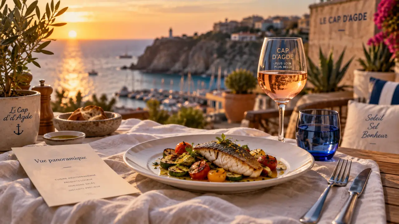 Restaurant agde gastronomique en terrasse, vue Cap d’Agde et falaises